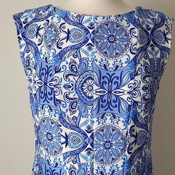 Julian Taylor Blue & White A-Line Midi Dress Size 12 - Picture 2 of 12